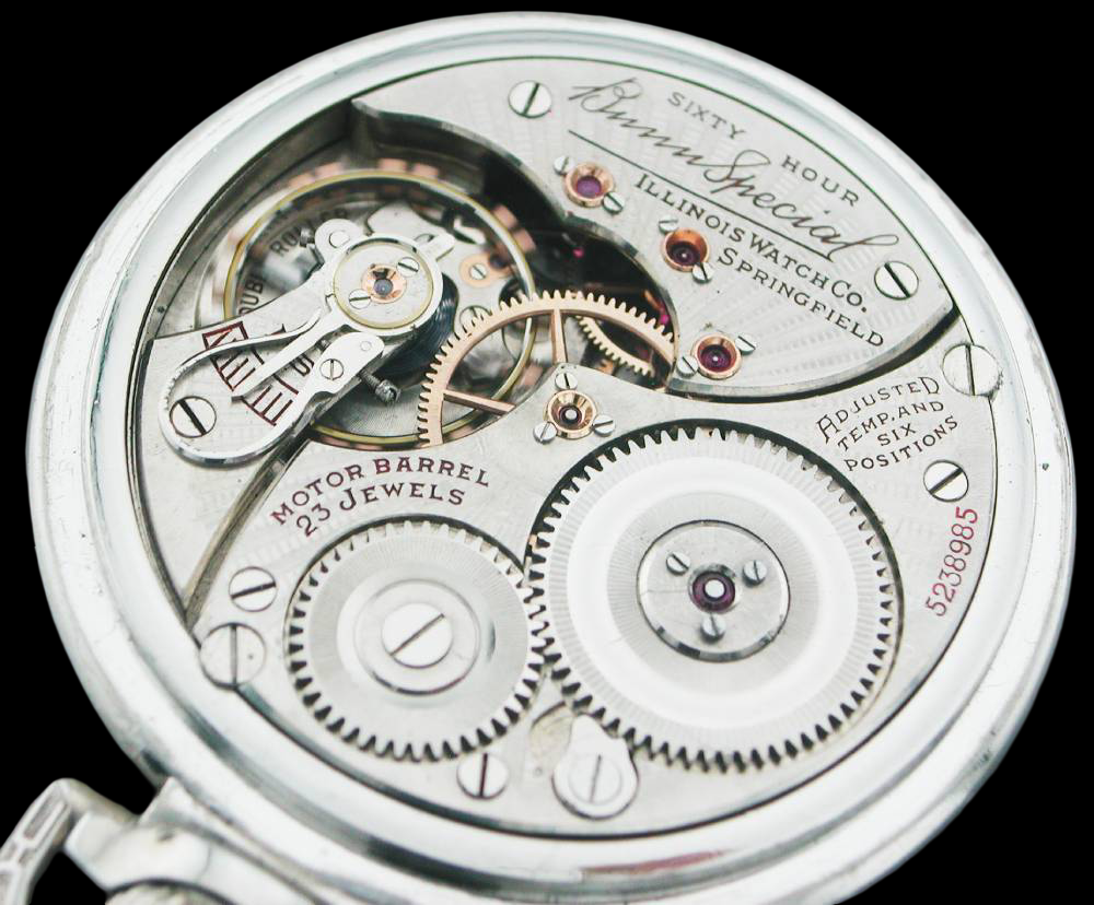 Illinois Bunn Special 23J 60-Hour Railroad Pocket Watch – 14KWGF Skeleton Case – Private Dial – Rare Antique Railroad Chronometer VA Grade