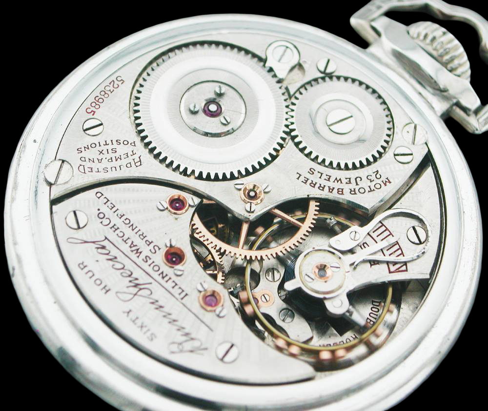 Illinois Bunn Special 23J 60-Hour Railroad Pocket Watch – 14KWGF Skeleton Case – Private Dial – Rare Antique Railroad Chronometer VA Grade