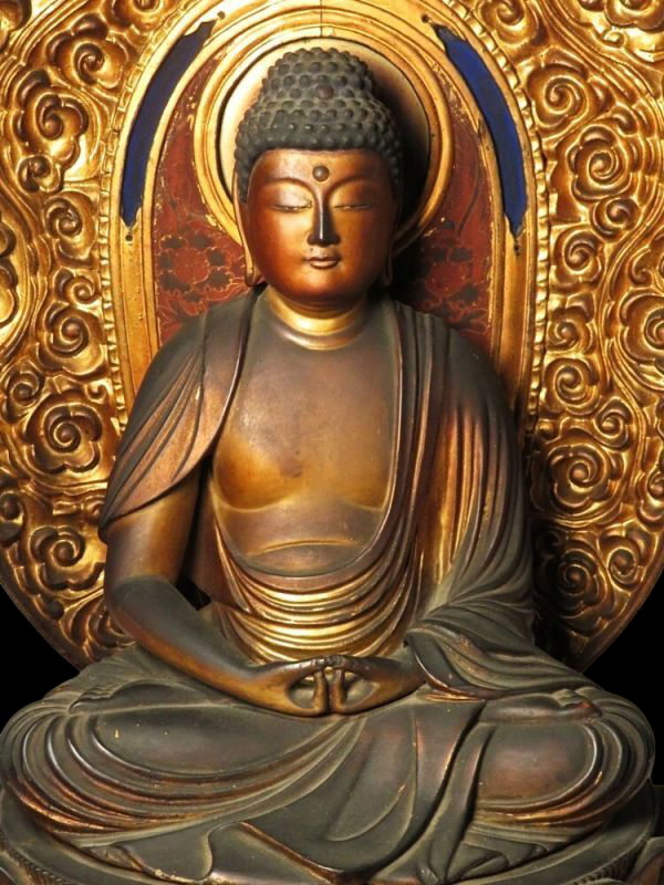 Important Edo Period Giltwood Seated Amida Nyorai with Gyokugan (Glass eyes) — 60 cm Temple-Style Buddhist Statue