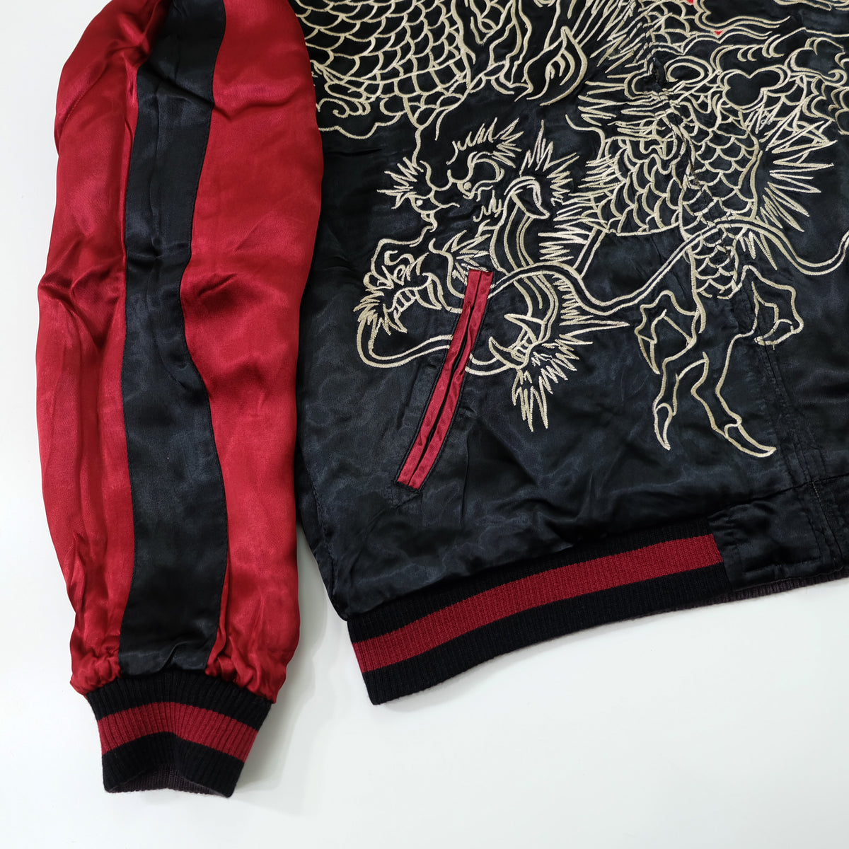 Japanese Reversible Dragon Sukajan Jacket Size M | Black Red Brown Embroidered Ryū Flame Yokosuka Souvenir Bomber