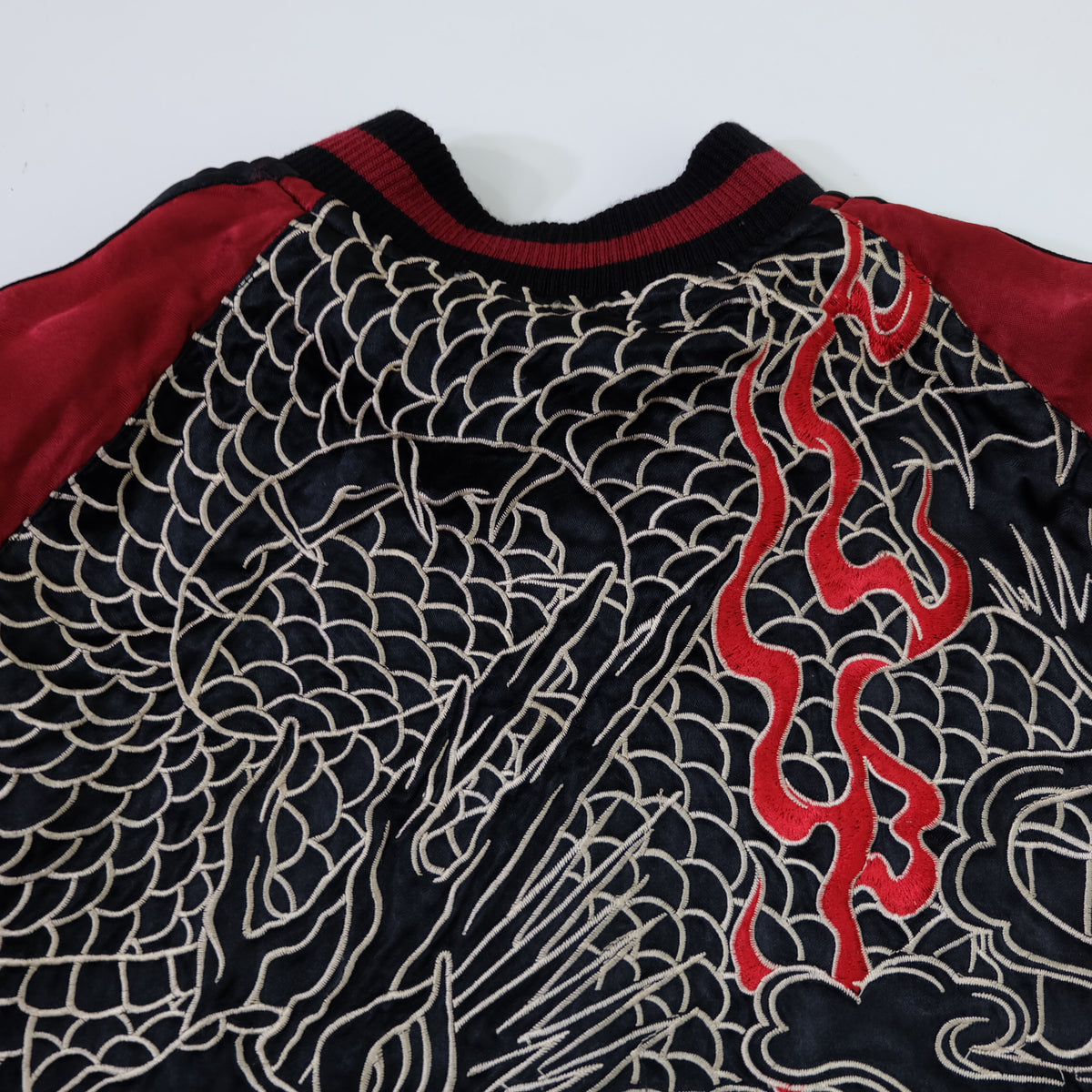 Japanese Reversible Dragon Sukajan Jacket Size M | Black Red Brown Embroidered Ryū Flame Yokosuka Souvenir Bomber