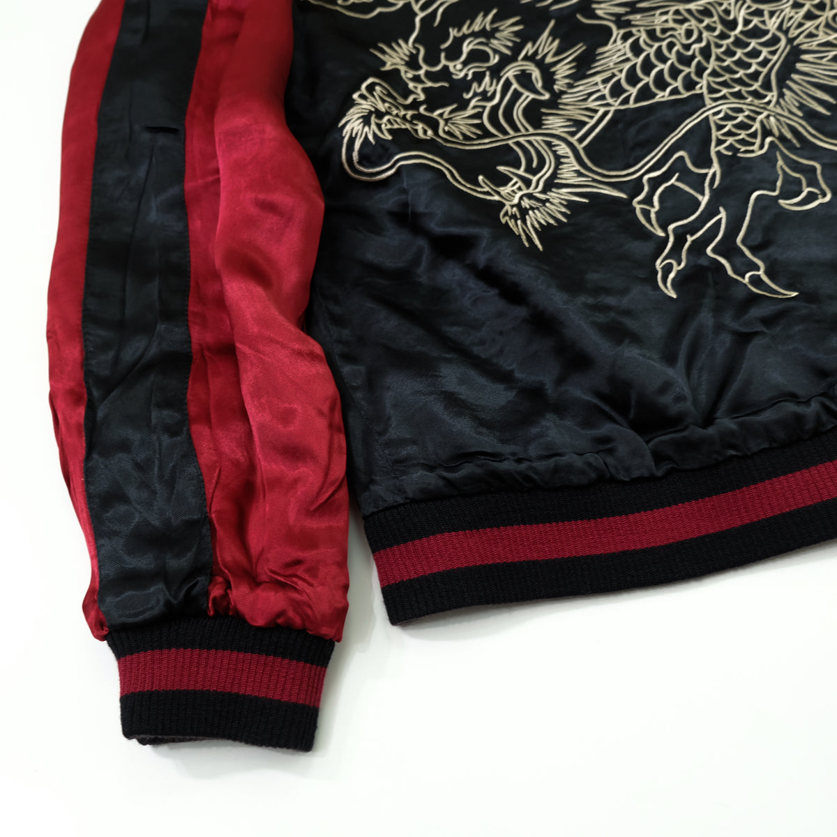 Japanese Reversible Dragon Sukajan Jacket Size M | Black Red Brown Embroidered Ryū Flame Yokosuka Souvenir Bomber