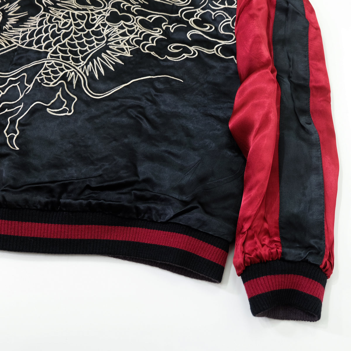 Japanese Reversible Dragon Sukajan Jacket Size M | Black Red Brown Embroidered Ryū Flame Yokosuka Souvenir Bomber