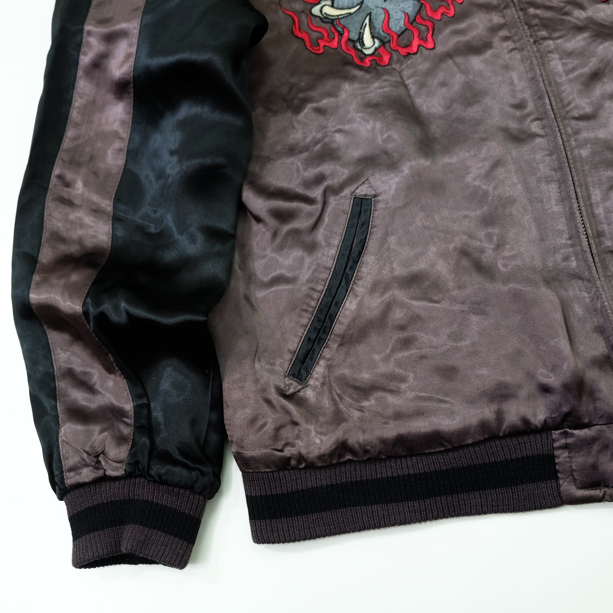 Japanese Reversible Dragon Sukajan Jacket Size M | Black Red Brown Embroidered Ryū Flame Yokosuka Souvenir Bomber
