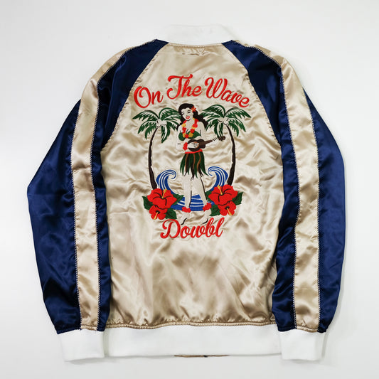 DOWBL On The Wave Hawaiian Hula Girl Sukajan Jacket Size M | Japan Embroidered Aloha Souvenir Bomber