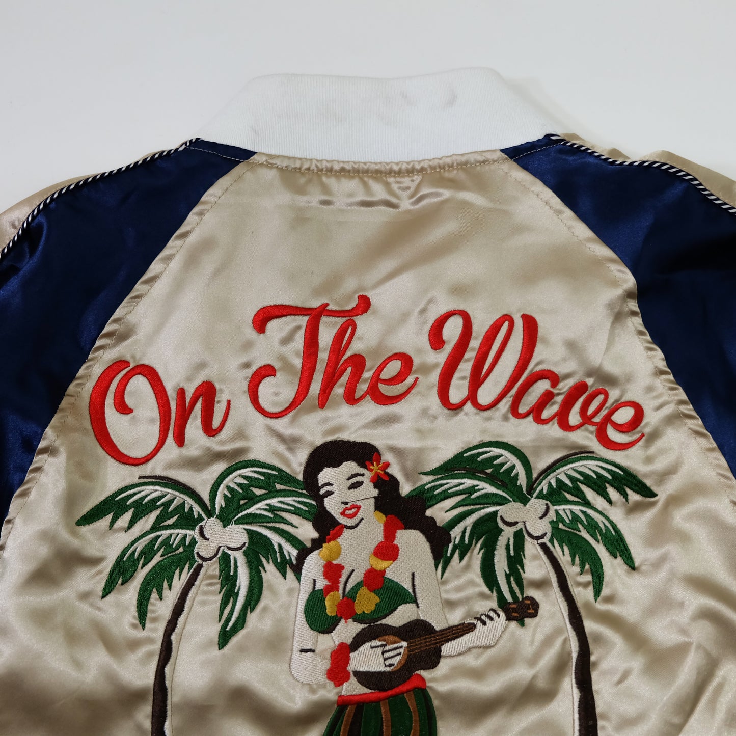 DOWBL On The Wave Hawaiian Hula Girl Sukajan Jacket Size M | Japan Embroidered Aloha Souvenir Bomber