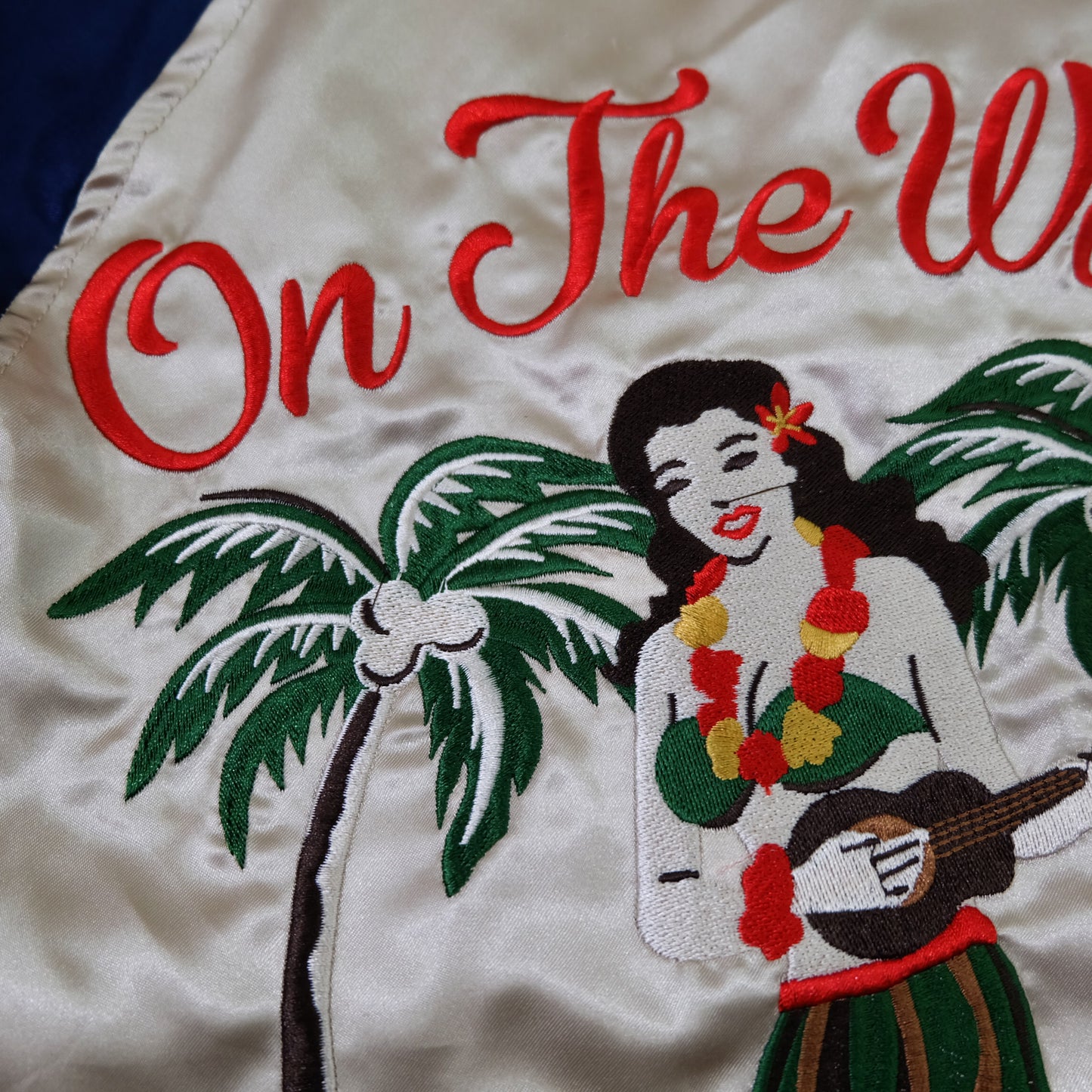 DOWBL On The Wave Hawaiian Hula Girl Sukajan Jacket Size M | Japan Embroidered Aloha Souvenir Bomber