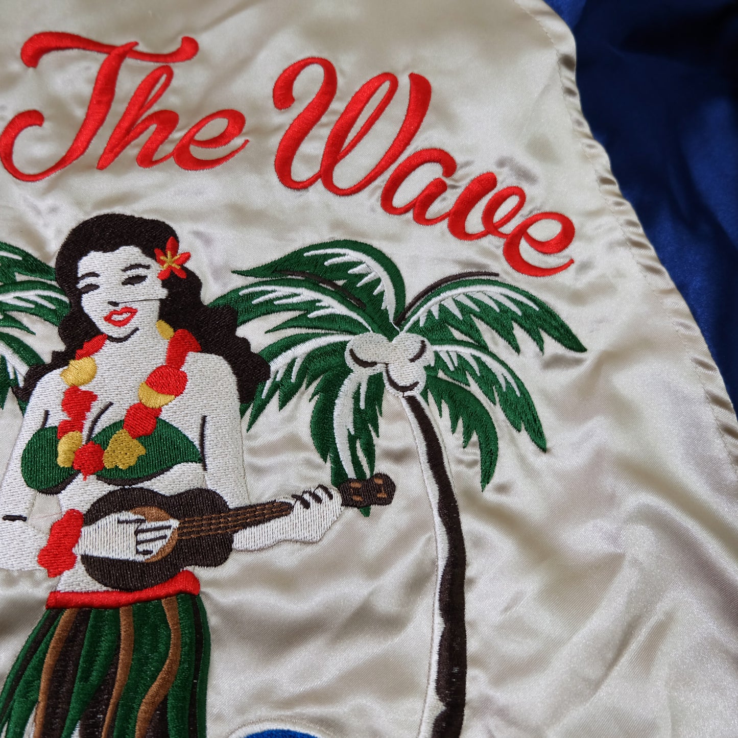 DOWBL On The Wave Hawaiian Hula Girl Sukajan Jacket Size M | Japan Embroidered Aloha Souvenir Bomber