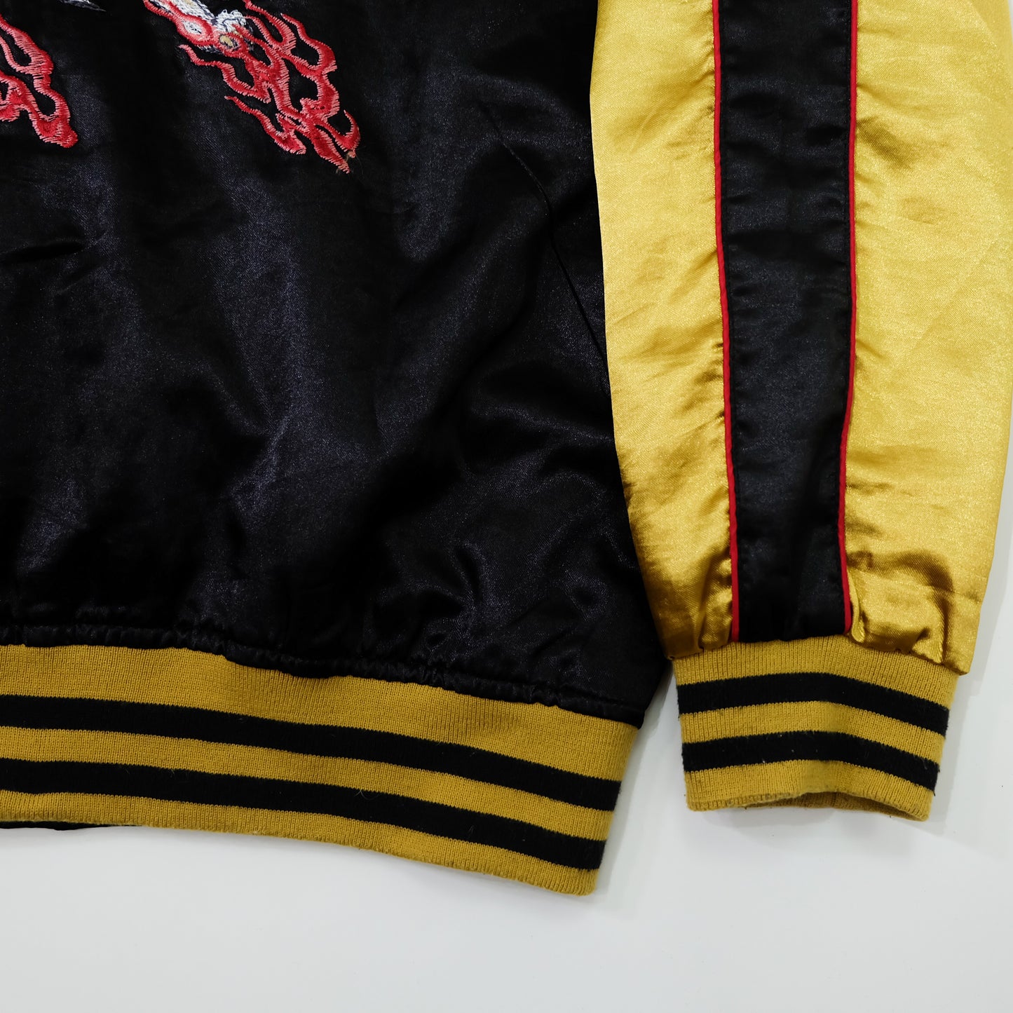 Kyoka Suigetsu Nine-Tailed Fox Kitsune Sukajan Jacket | Black Gold Embroidered Japanese Souvenir Bomber Size L