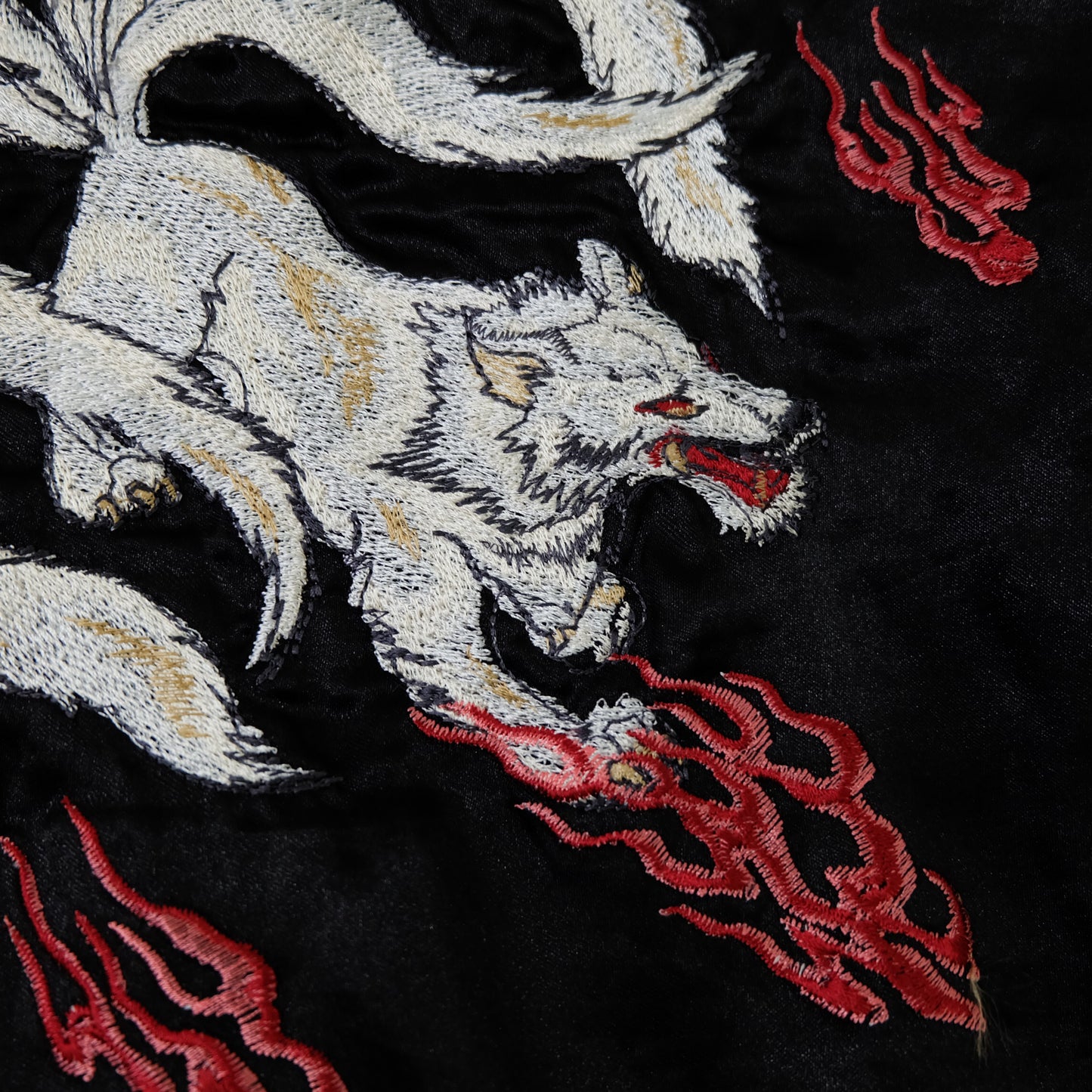 Kyoka Suigetsu Nine-Tailed Fox Kitsune Sukajan Jacket | Black Gold Embroidered Japanese Souvenir Bomber Size L