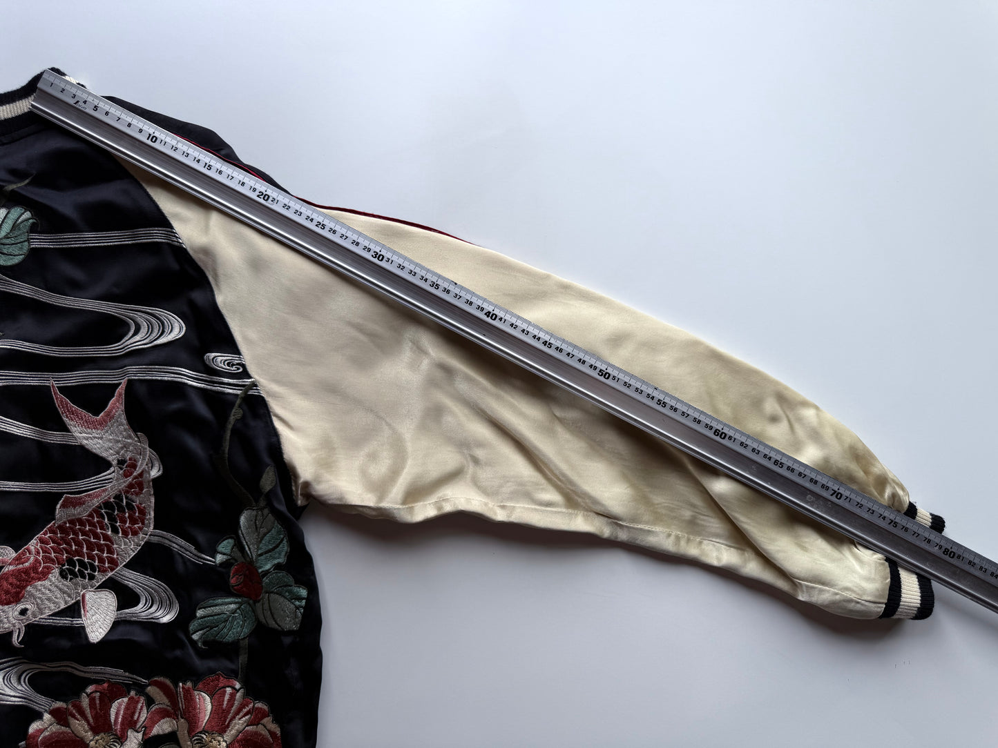 Vintage Reversible Sukajan Jacket Koi Fish Camellia Sakura Goldfish Embroidery Japanese Souvenir Bomber Size L