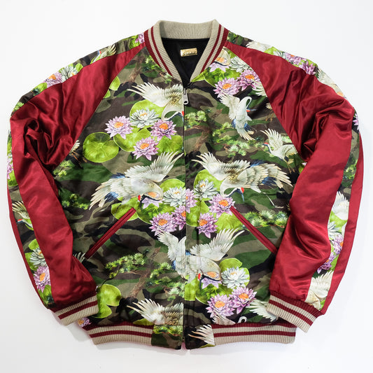 EXILE 24karats Luxury Japanese Embroidery Jacket with Flying Cranes, Lotus Flowers & Black Satin Reverse