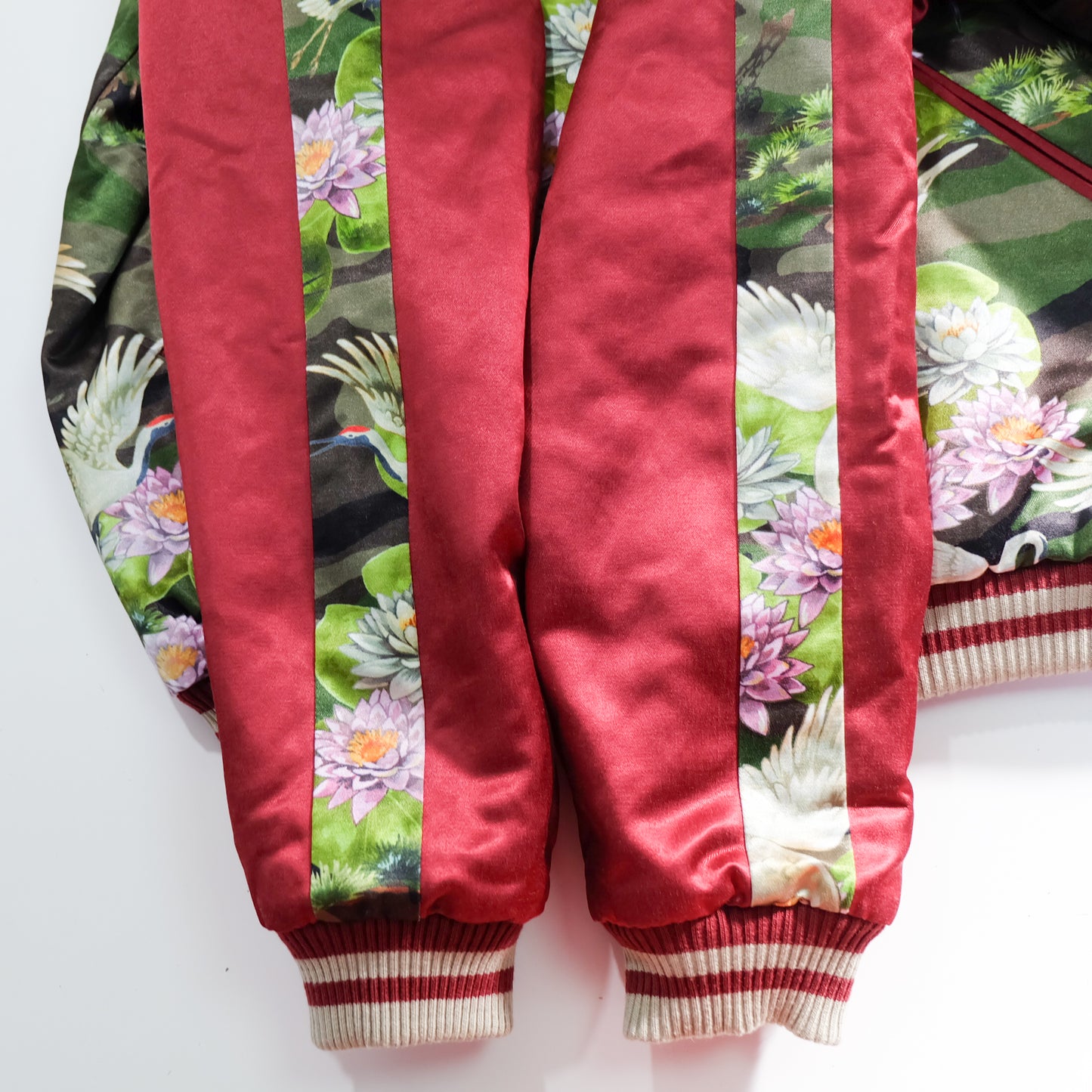 EXILE 24karats Luxury Japanese Embroidery Jacket with Flying Cranes, Lotus Flowers & Black Satin Reverse