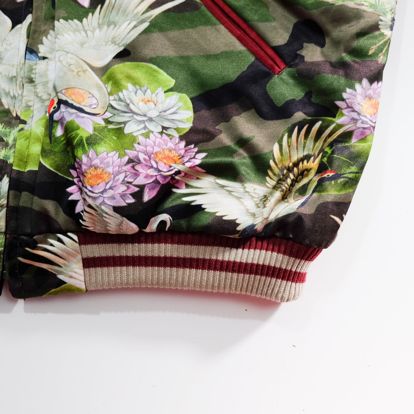 EXILE 24karats Luxury Japanese Embroidery Jacket with Flying Cranes, Lotus Flowers & Black Satin Reverse