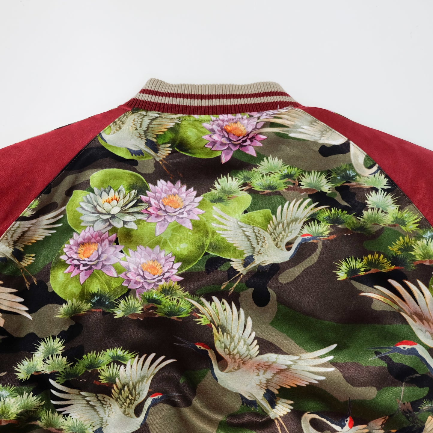 EXILE 24karats Luxury Japanese Embroidery Jacket with Flying Cranes, Lotus Flowers & Black Satin Reverse