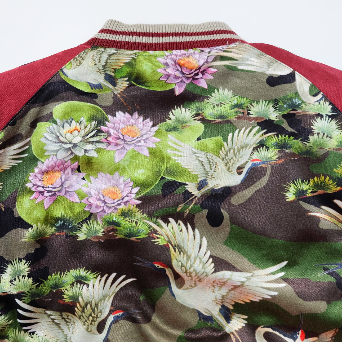EXILE 24karats Luxury Japanese Embroidery Jacket with Flying Cranes, Lotus Flowers & Black Satin Reverse