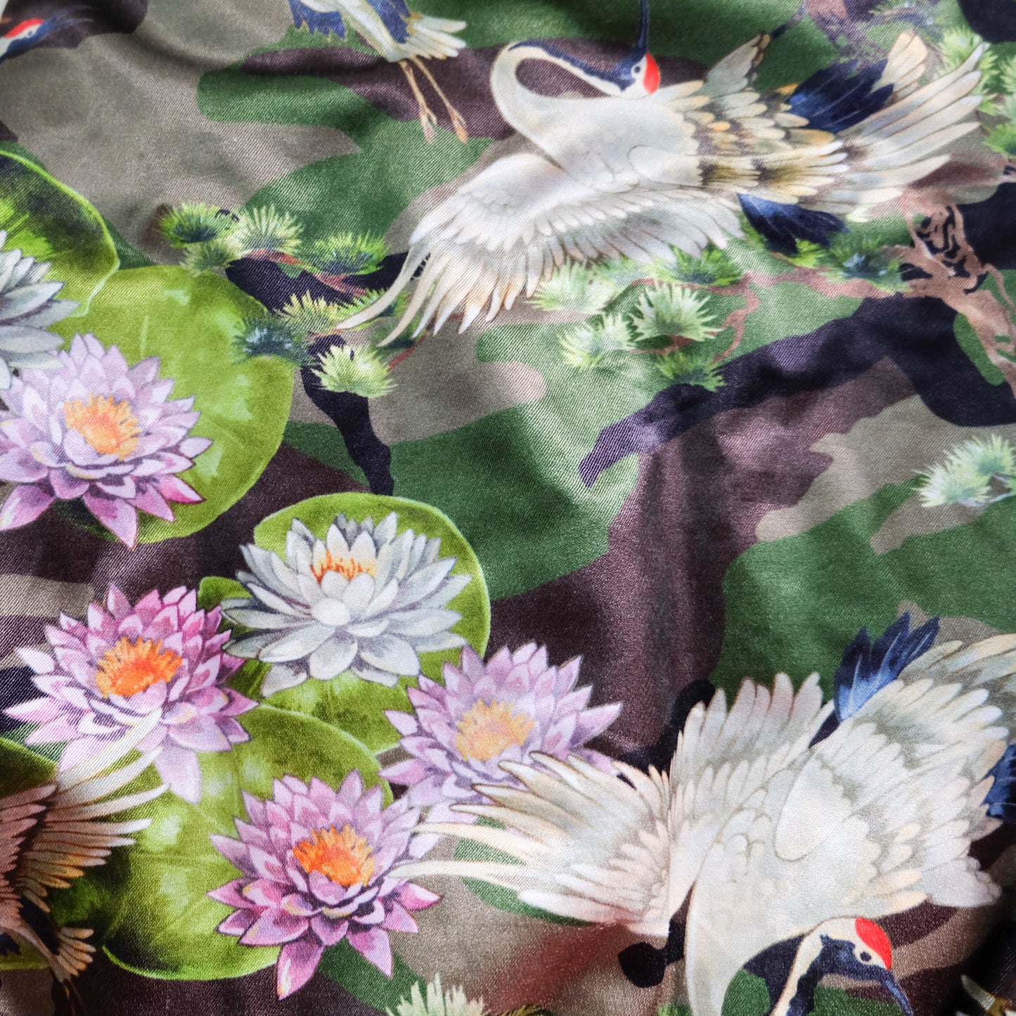 EXILE 24karats Luxury Japanese Embroidery Jacket with Flying Cranes, Lotus Flowers & Black Satin Reverse