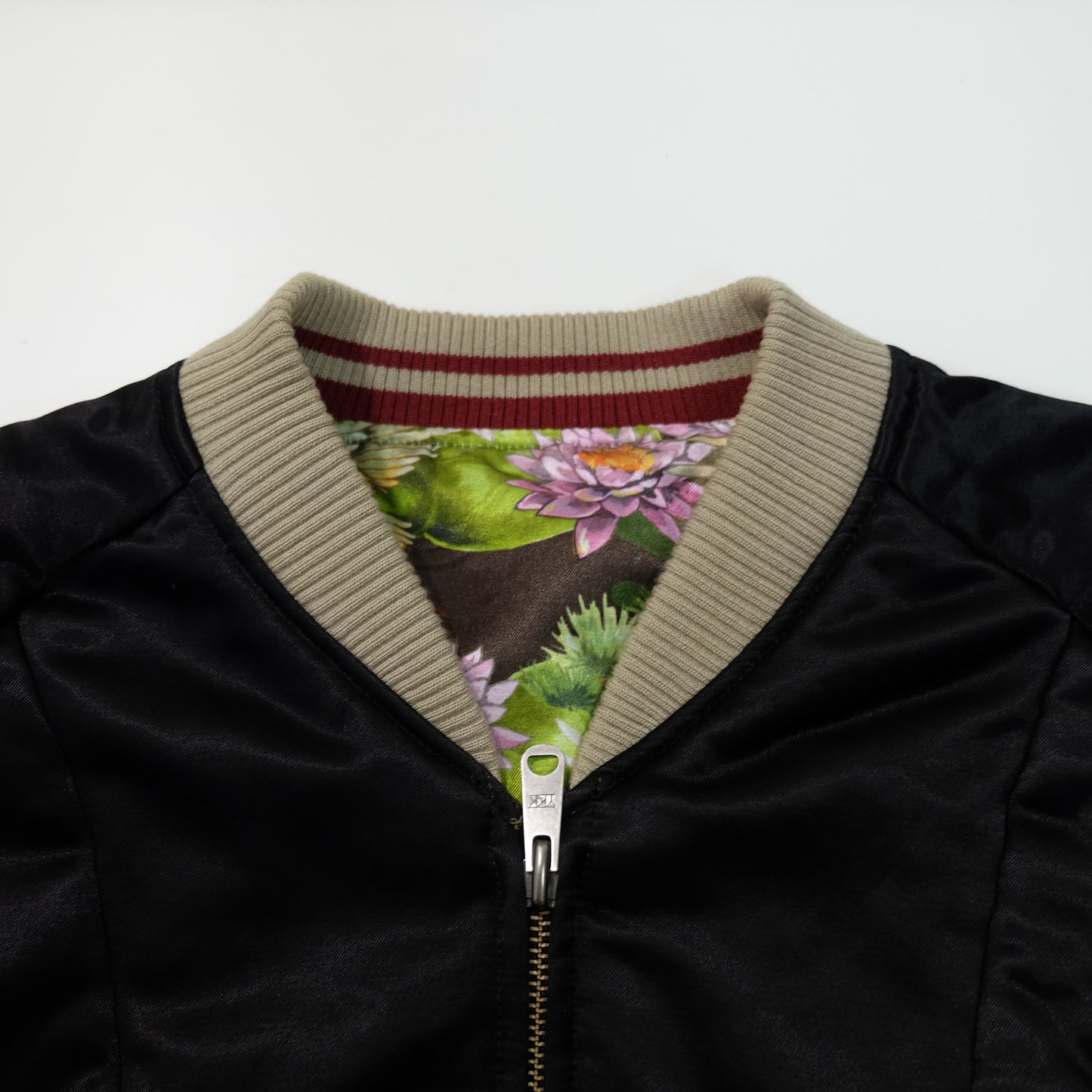 EXILE 24karats Luxury Japanese Embroidery Jacket with Flying Cranes, Lotus Flowers & Black Satin Reverse