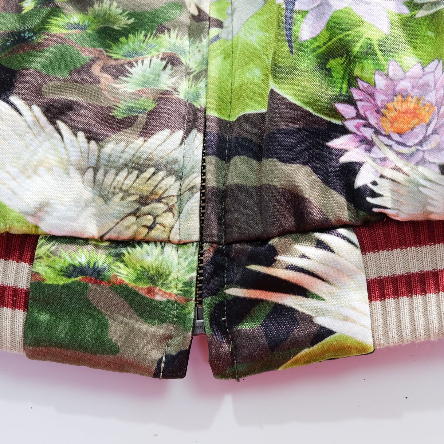 EXILE 24karats Luxury Japanese Embroidery Jacket with Flying Cranes, Lotus Flowers & Black Satin Reverse