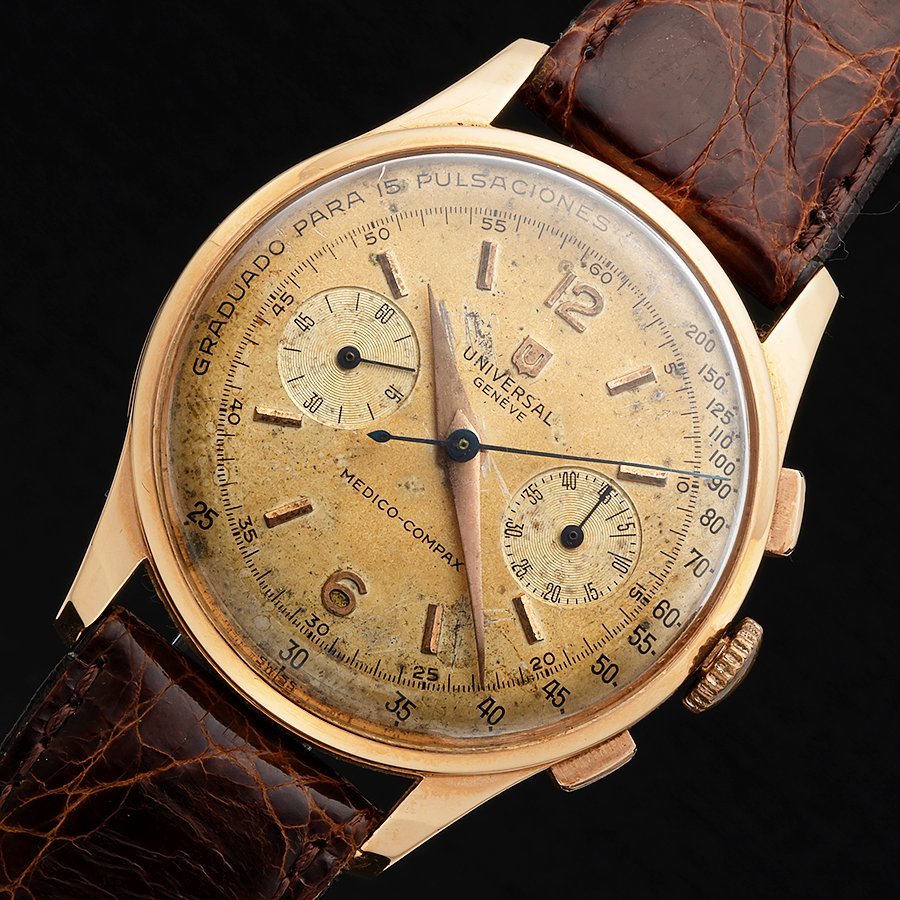 Jaeger-LeCoultre Medico-Compax Cal.285 – 18K Rose Gold Pulsations Chronograph · 1950s Collector Vintage · Two-Register Doctor’s Watch