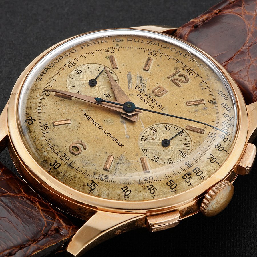 Jaeger-LeCoultre Medico-Compax Cal.285 – 18K Rose Gold Pulsations Chronograph · 1950s Collector Vintage · Two-Register Doctor’s Watch