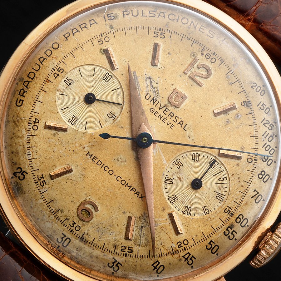 Jaeger-LeCoultre Medico-Compax Cal.285 – 18K Rose Gold Pulsations Chronograph · 1950s Collector Vintage · Two-Register Doctor’s Watch