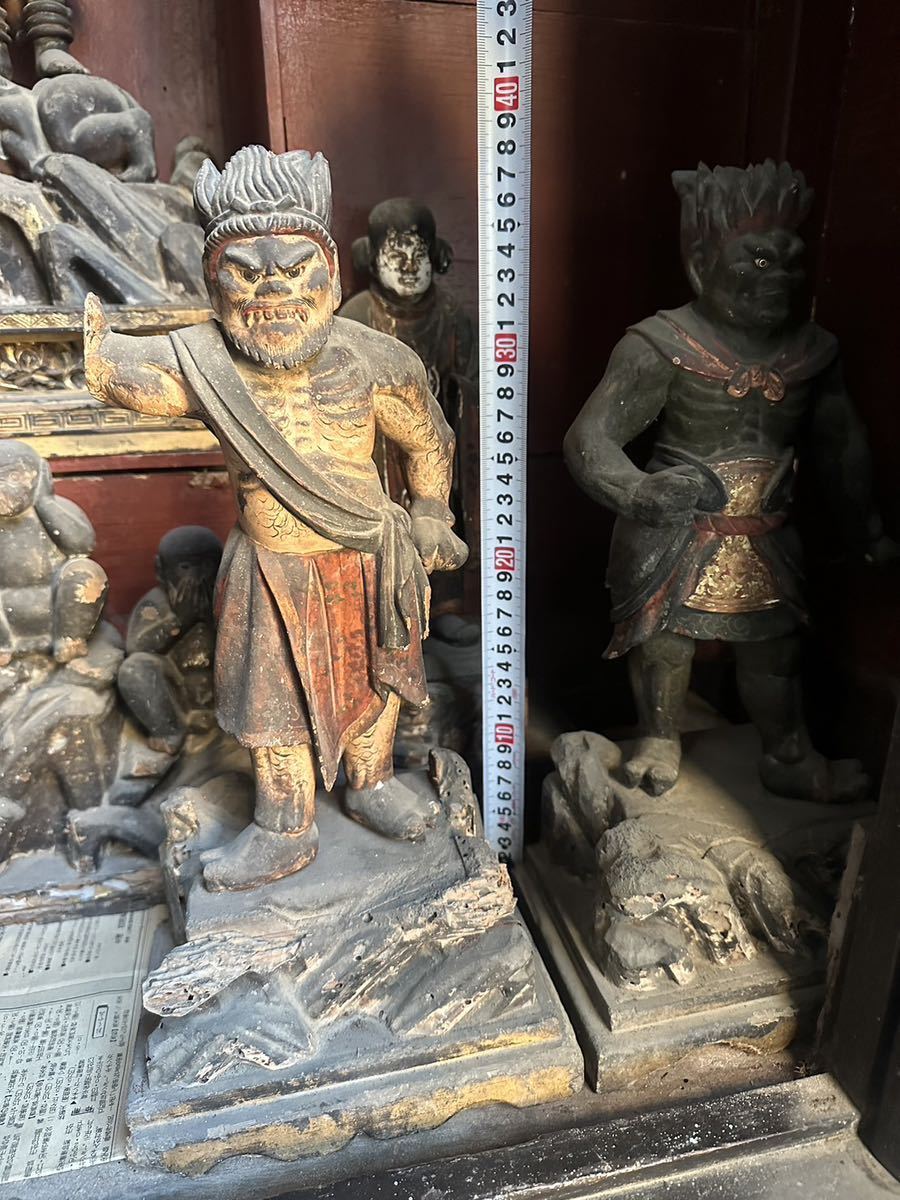 Japanese Buddhist Altar Ensemble with Wooden Shrine (Zushi), Multi-Figure Temple Installation (Antique, 100+ Years)