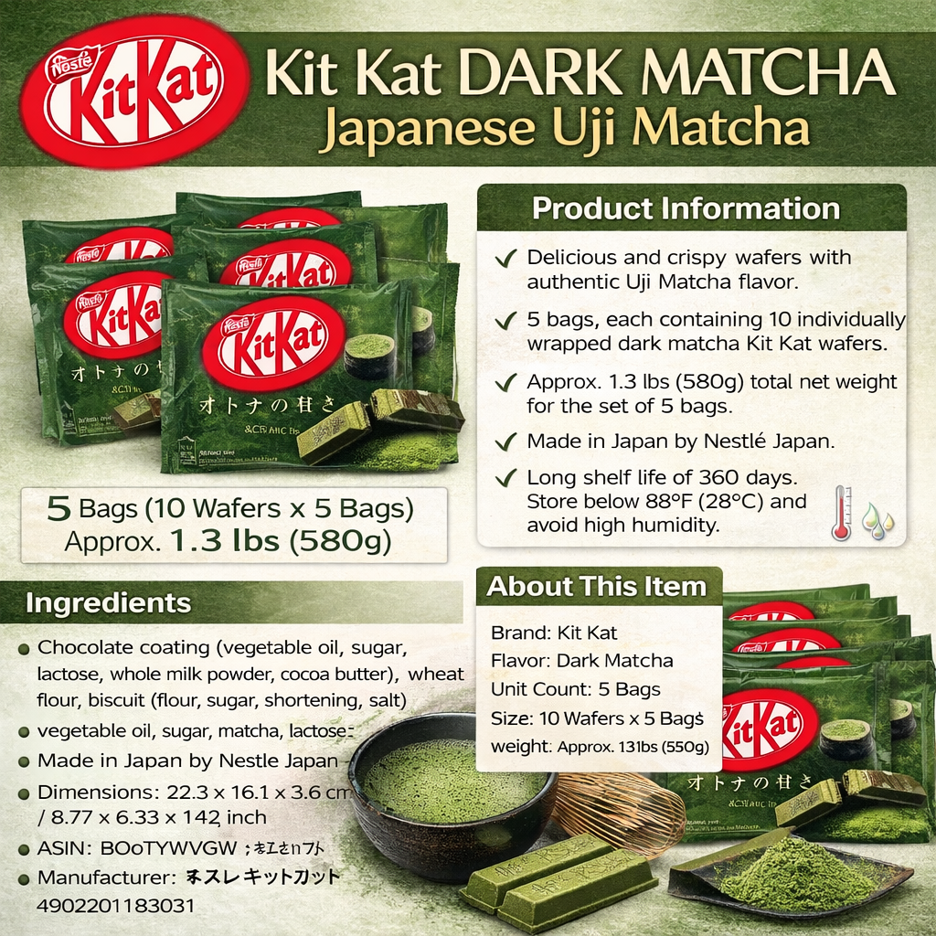 Japan KitKat Dark Matcha Chocolate Set | Uji Matcha Flavor | Limited Japan Edition Snack
