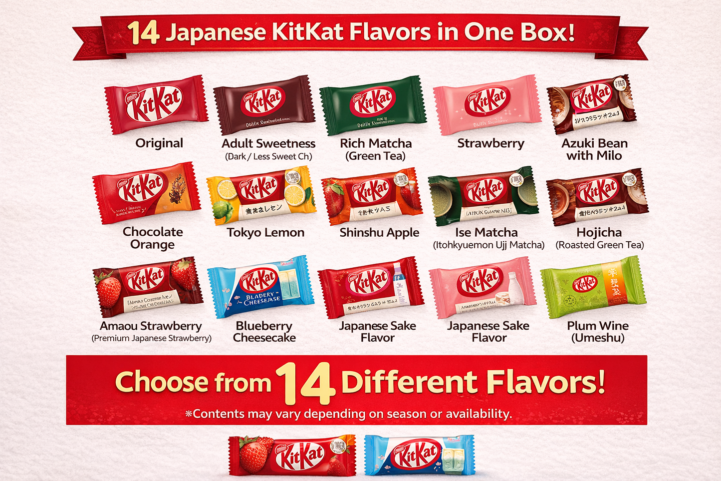 Japan KitKat Variety Party Box 70 Pieces Set | 14 Flavors Assorted | Premium Japanese Chocolate Gift Set