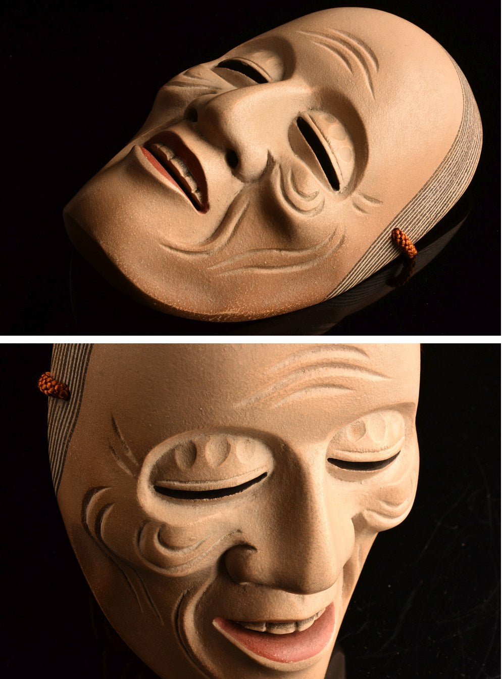 Snow-Moon-Flower “Ko-Omote” Mask Set · Edo-Period Lineage by Omiya Sadamori · 3 Small Noh Masks with Signed Tomobako & Documents