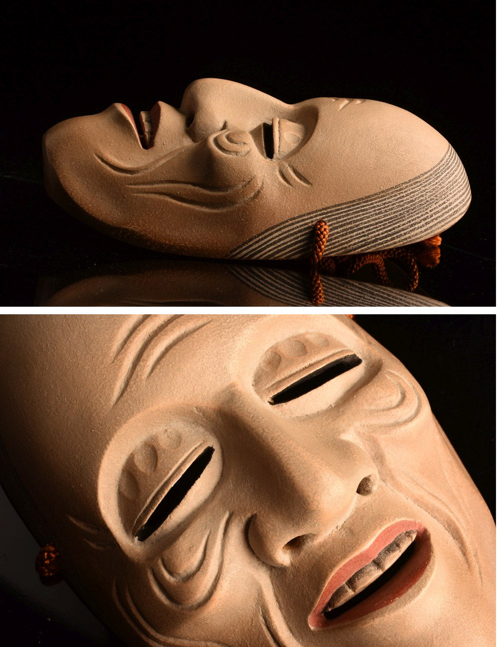 Snow-Moon-Flower “Ko-Omote” Mask Set · Edo-Period Lineage by Omiya Sadamori · 3 Small Noh Masks with Signed Tomobako & Documents