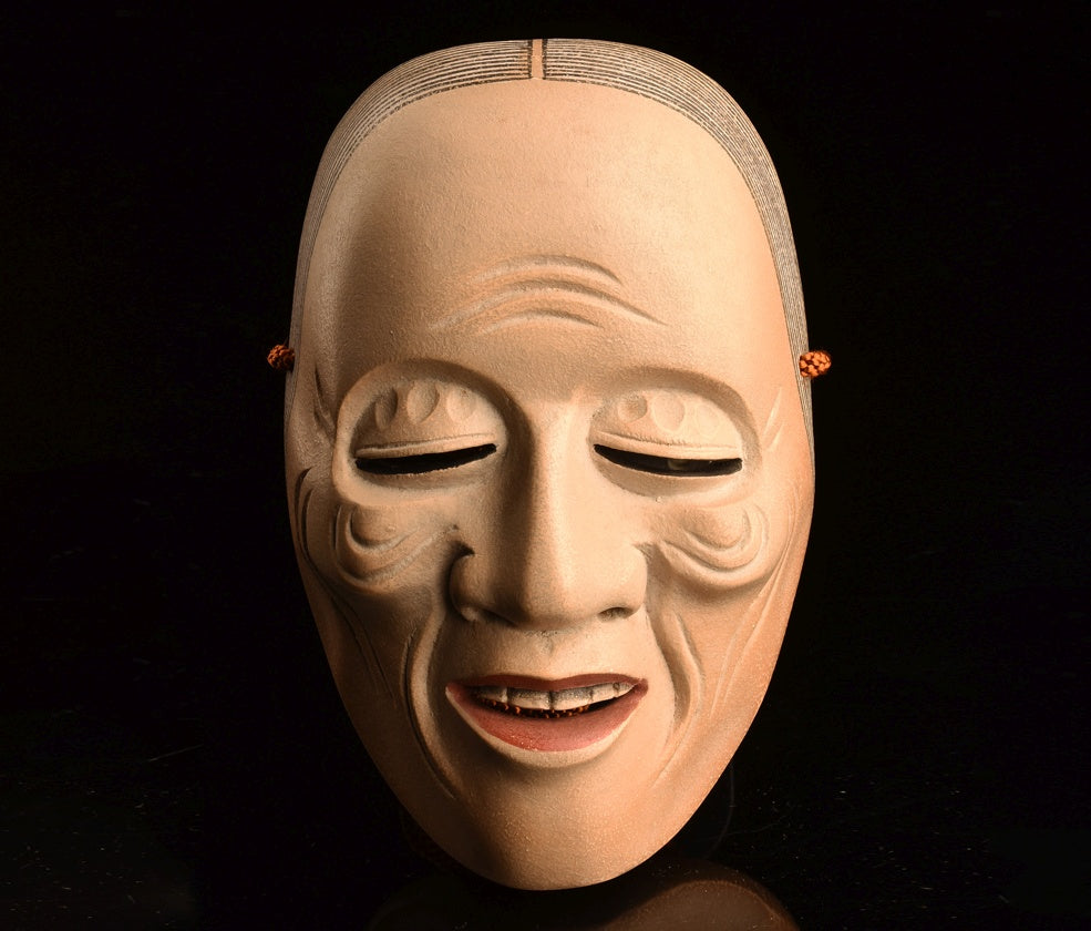 Snow-Moon-Flower “Ko-Omote” Mask Set · Edo-Period Lineage by Omiya Sadamori · 3 Small Noh Masks with Signed Tomobako & Documents