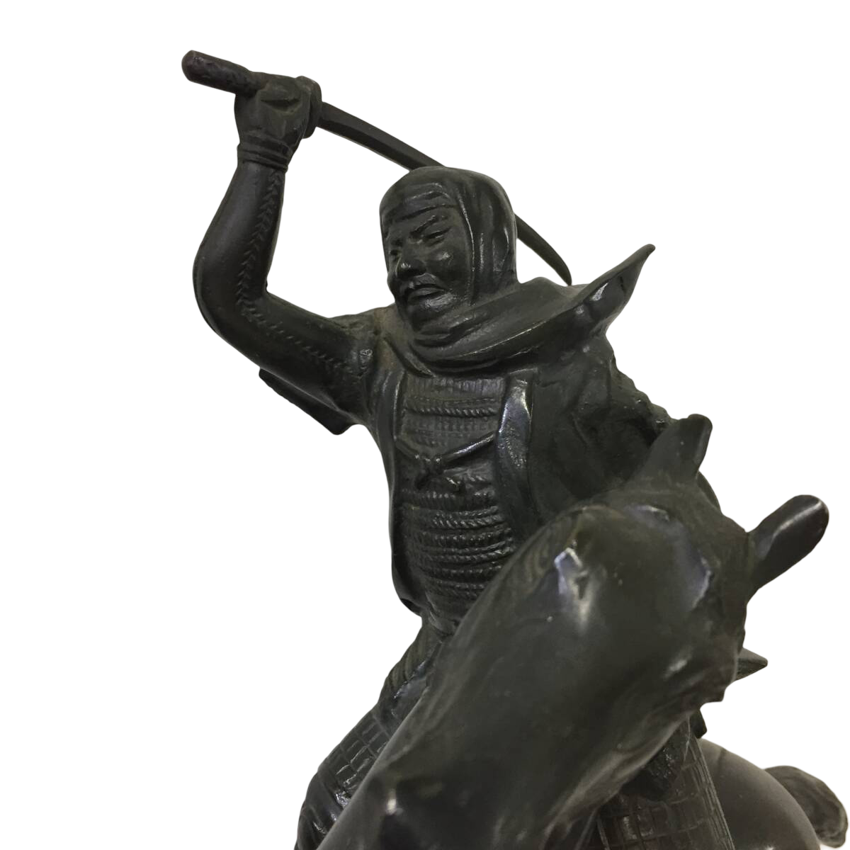 Japanese Bronze Samurai Battle Tableau, Takeda Shingen x Uesugi Kenshin - Mounted Warrior Combat Scene, Showa Period, After the Battle of Kawanakajima Tradition — 48cm