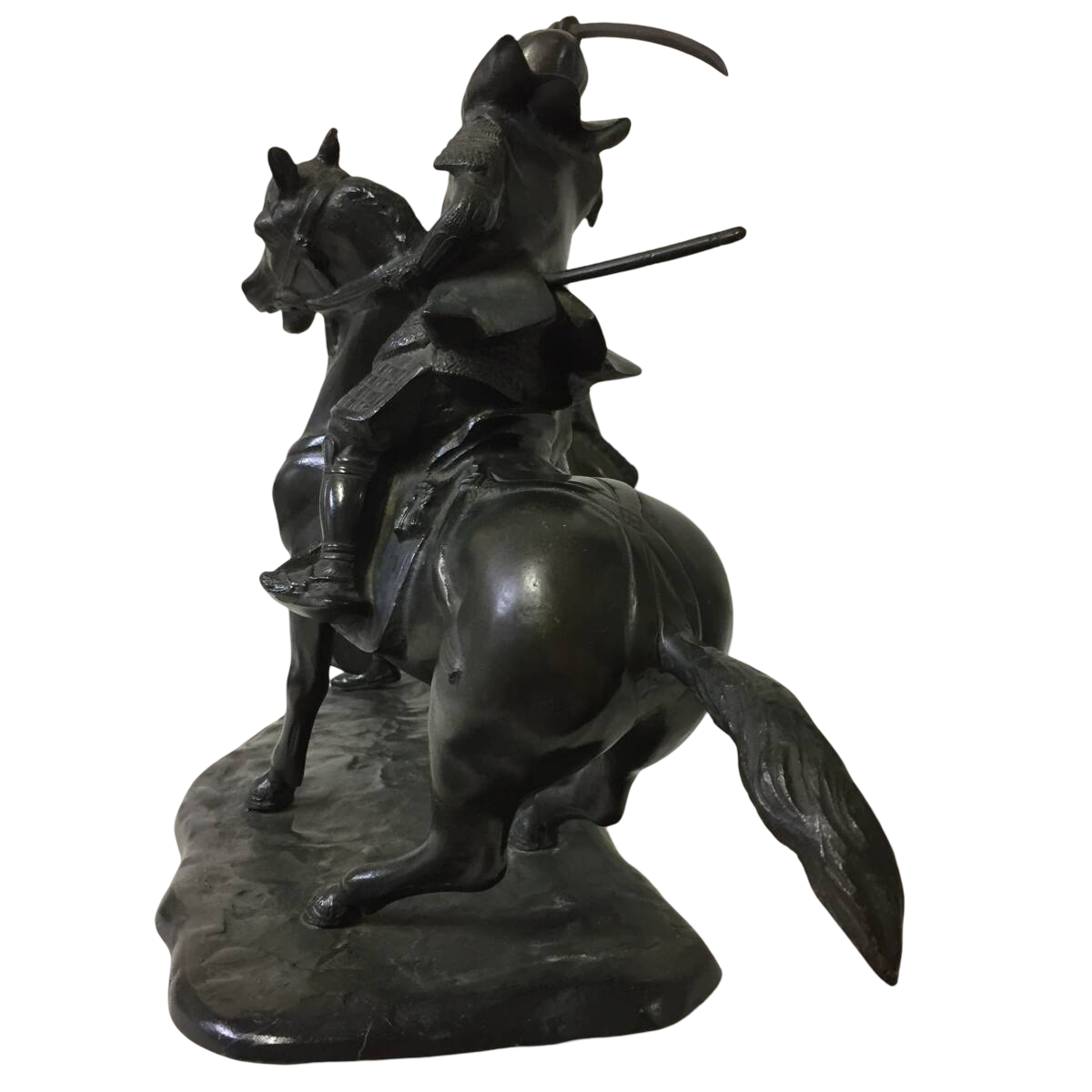 Japanese Bronze Samurai Battle Tableau, Takeda Shingen x Uesugi Kenshin - Mounted Warrior Combat Scene, Showa Period, After the Battle of Kawanakajima Tradition — 48cm