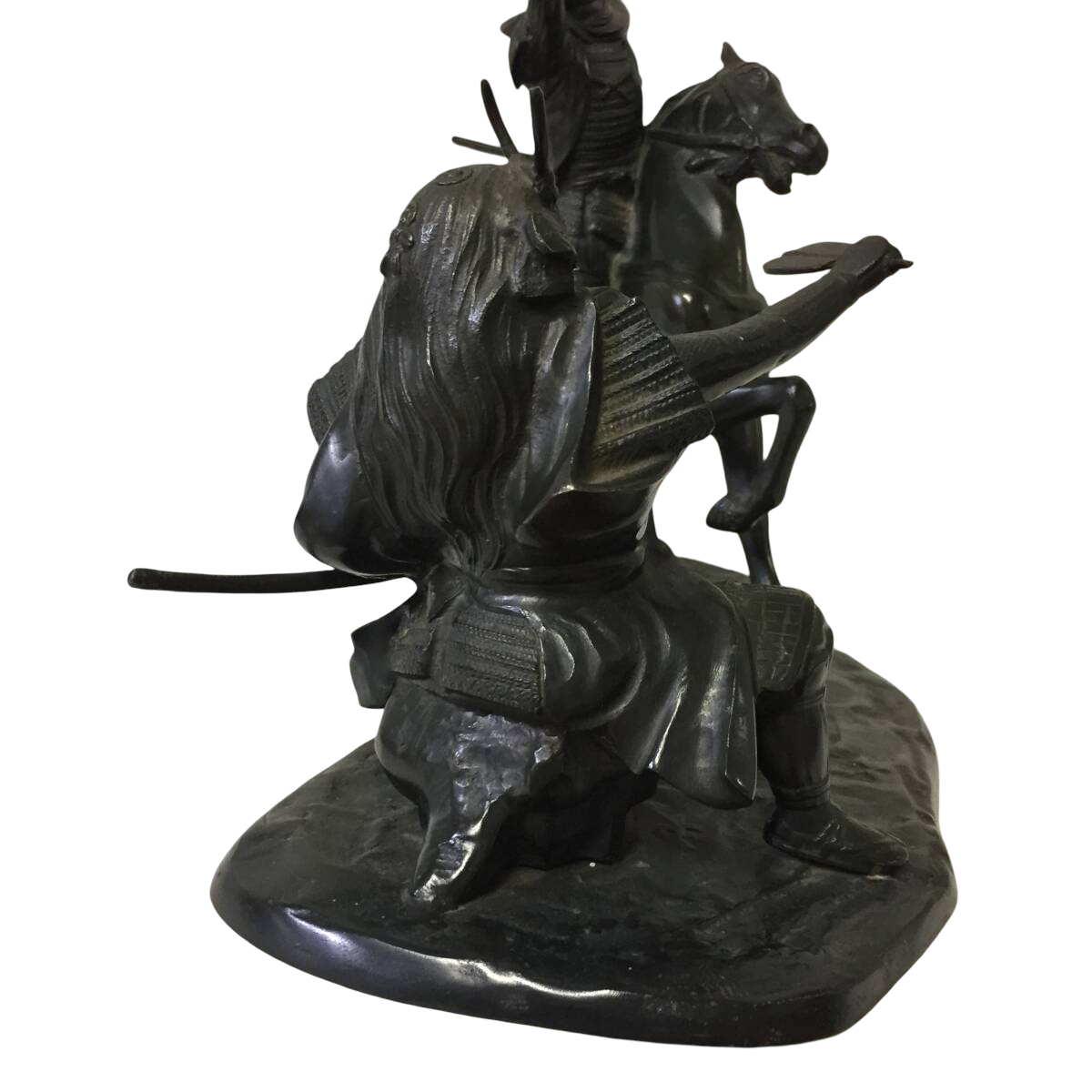 Japanese Bronze Samurai Battle Tableau, Takeda Shingen x Uesugi Kenshin - Mounted Warrior Combat Scene, Showa Period, After the Battle of Kawanakajima Tradition — 48cm