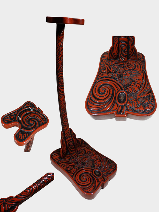 Rare Japanese Carved Dragon Tachi Sword Stand | Deep Relief Maki-e Lacquer | Edo–Meiji Period Display