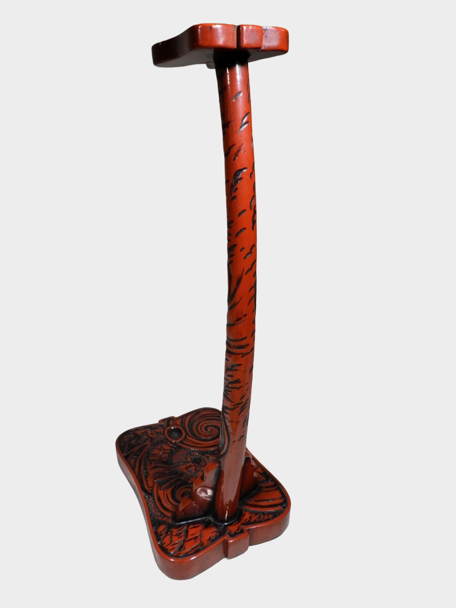Rare Japanese Carved Dragon Tachi Sword Stand | Deep Relief Maki-e Lacquer | Edo–Meiji Period Display