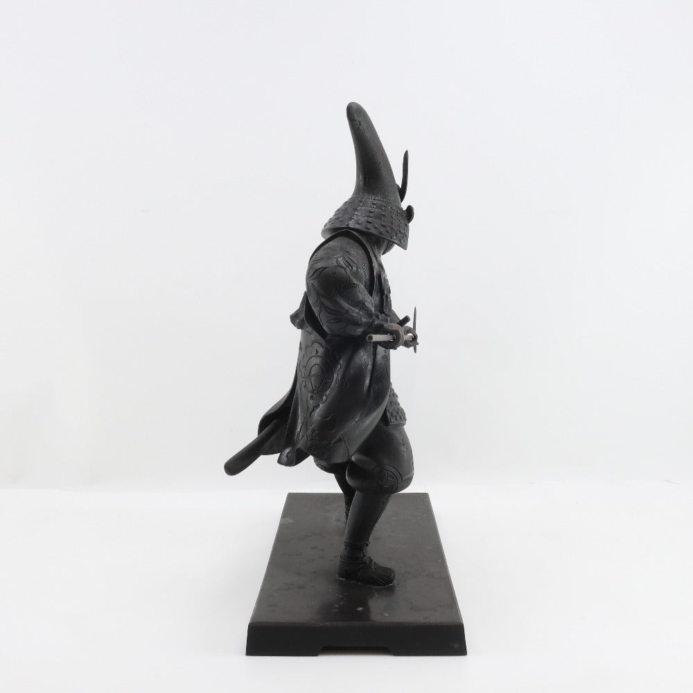 Japanese Metal Samurai Sculpture of Kato Kiyomasa | Spear-Bearing Warrior Figure | Heavy Metal Art Object