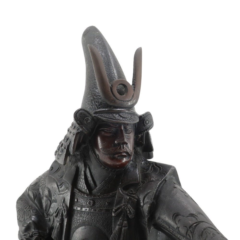 Japanese Metal Samurai Sculpture of Kato Kiyomasa | Spear-Bearing Warrior Figure | Heavy Metal Art Object