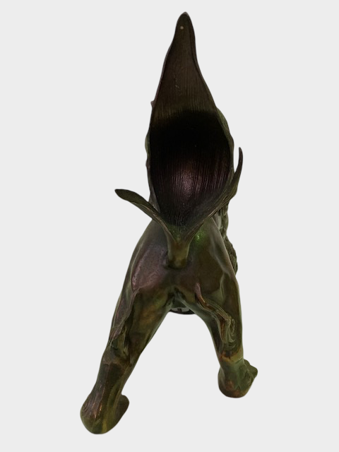 Japanese Metal Shishi Tama Jishi Guardian Lion Okimono with Jewel Ball Sculpture Statue