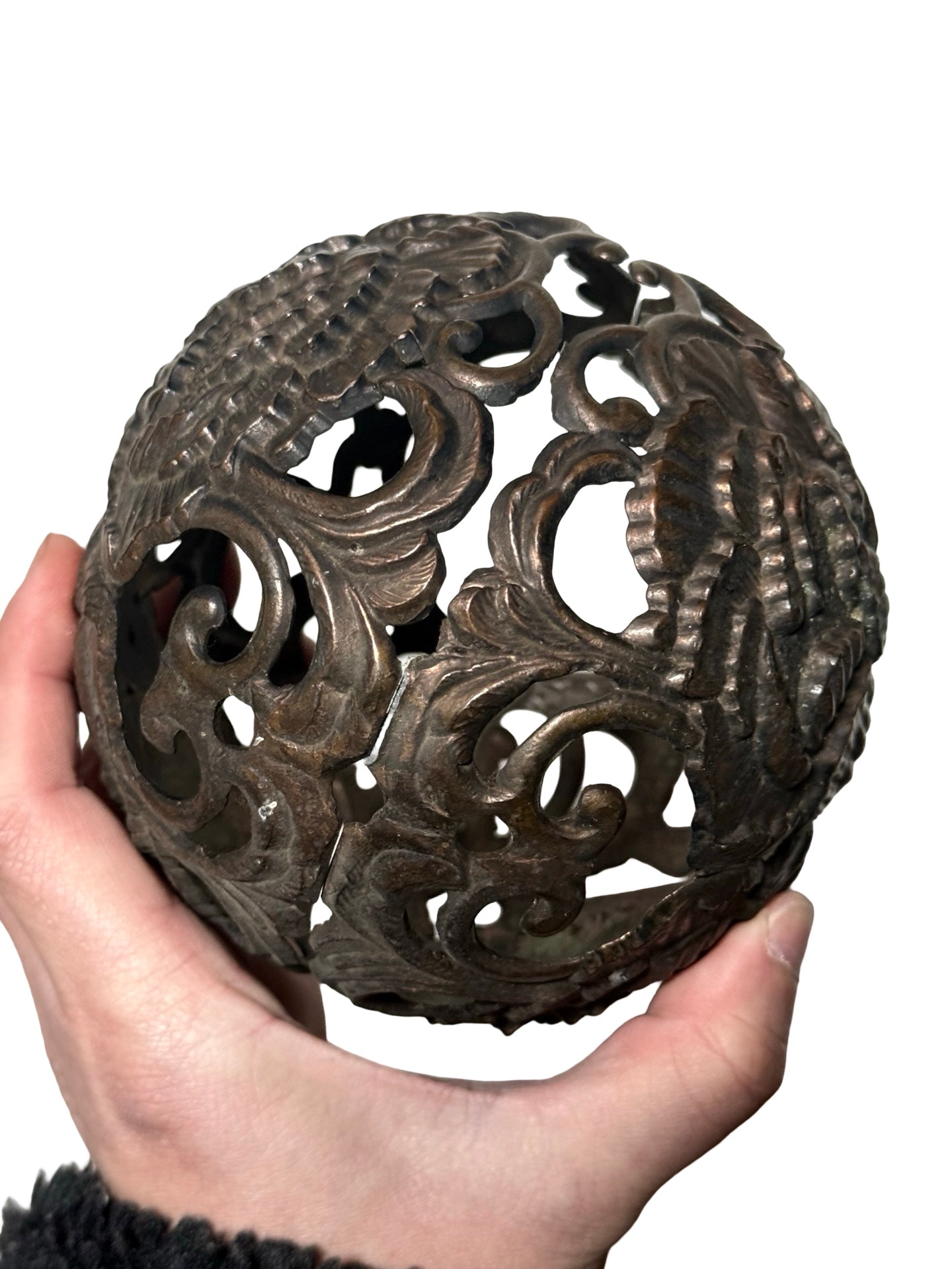 Japanese Metal Shishi Tama Jishi Guardian Lion Okimono with Jewel Ball Sculpture Statue