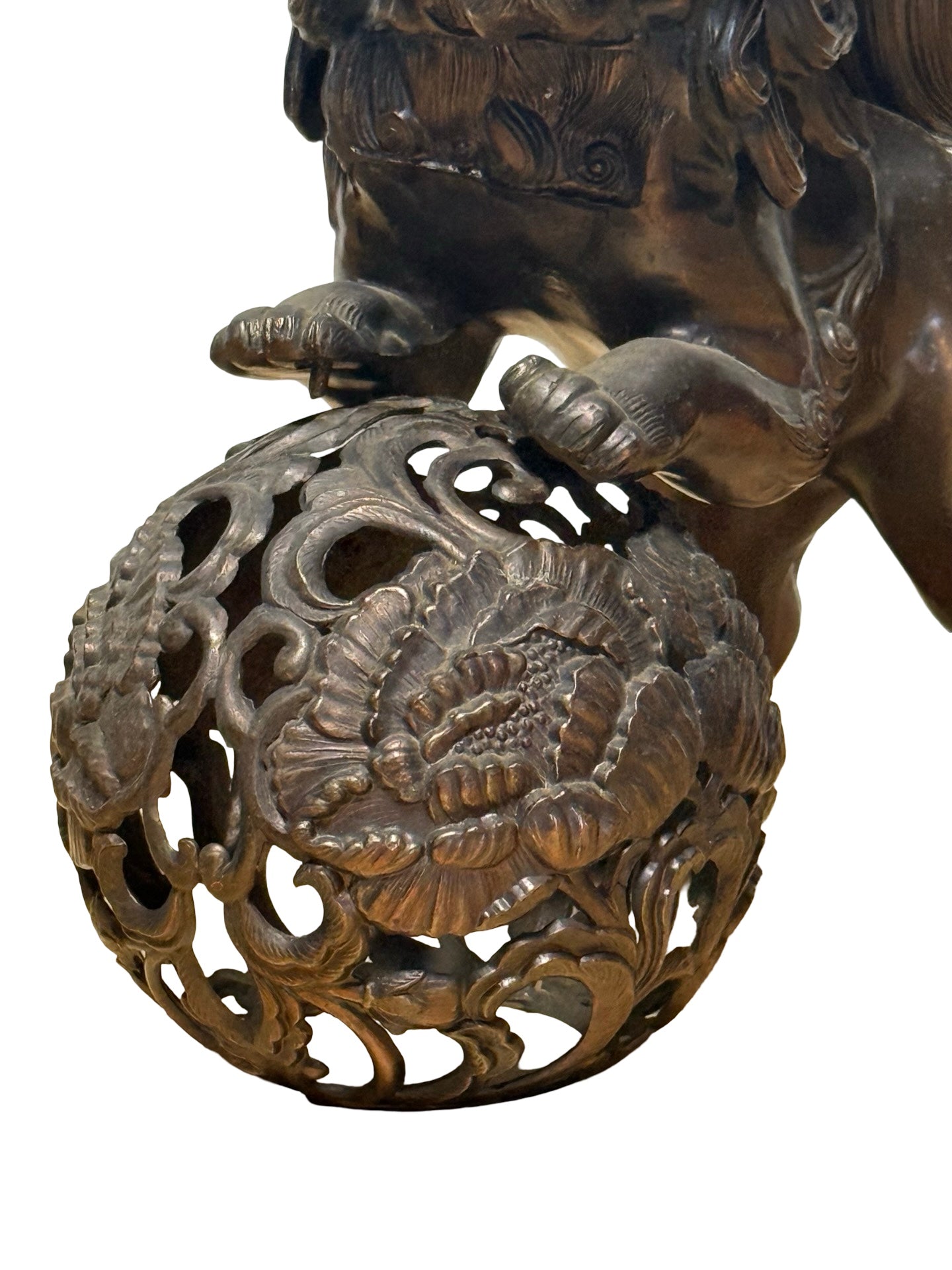 Japanese Metal Shishi Tama Jishi Guardian Lion Okimono with Jewel Ball Sculpture Statue
