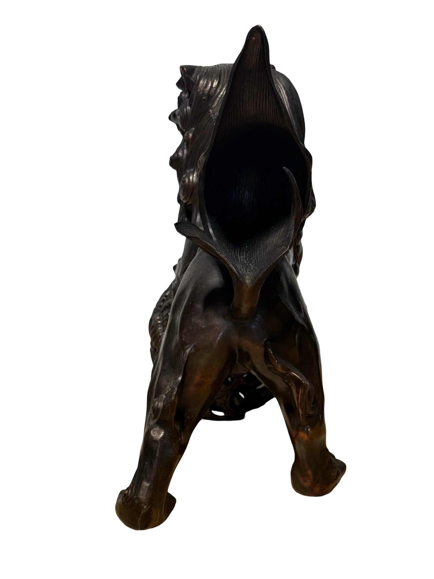 Japanese Metal Shishi Tama Jishi Guardian Lion Okimono with Jewel Ball Sculpture Statue