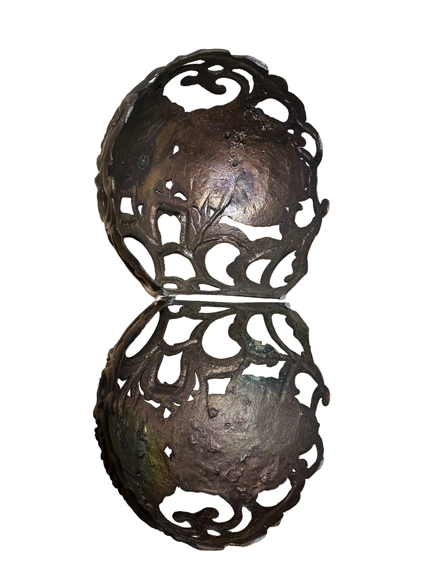 Japanese Metal Shishi Tama Jishi Guardian Lion Okimono with Jewel Ball Sculpture Statue