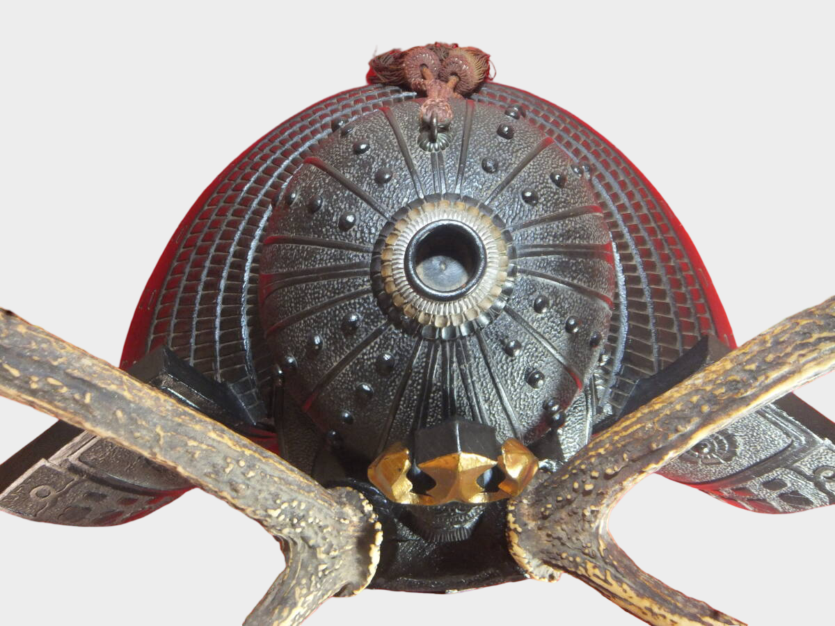 Japanese Samurai Kabuto Sword Stand | Antler Crest Helmet Display | Armor Interior Decor