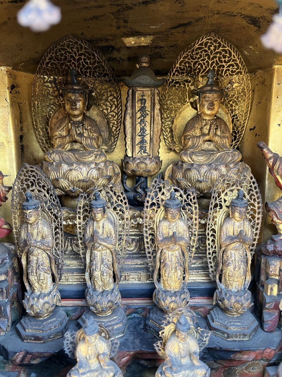 Japanese Sanbo-son (Three Buddhas) Altar Ensemble with Wooden Zushi Shrine, Edo Period Temple Installation (Antique, 100+ Years)
