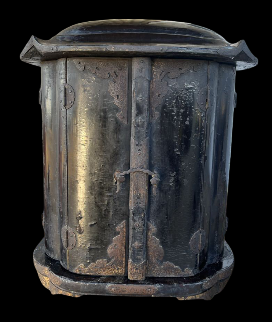 Japanese Sanbo-son (Three Buddhas) Altar Ensemble with Wooden Zushi Shrine, Edo Period Temple Installation (Antique, 100+ Years)