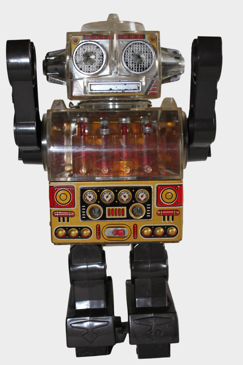 Horikawa Large Tin Robot Japan — 1970s Battery Piston-Style Space Robot Display Toy