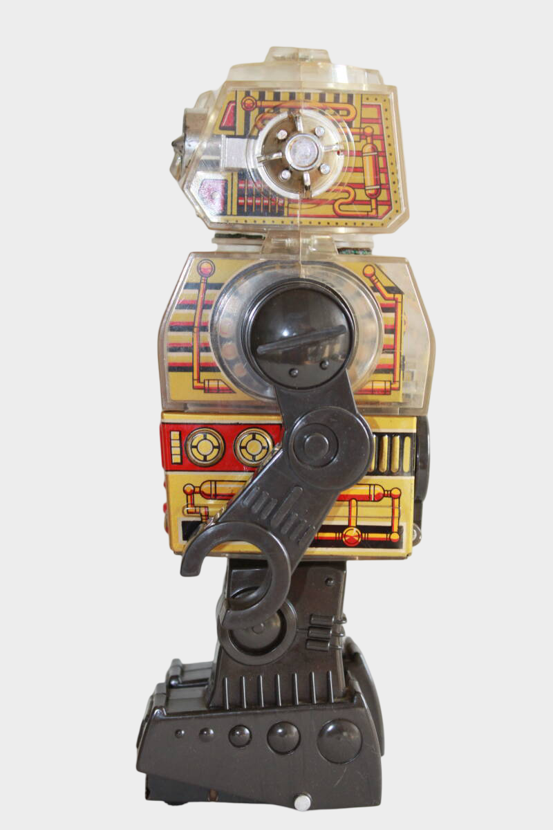Horikawa Large Tin Robot Japan — 1970s Battery Piston-Style Space Robot Display Toy