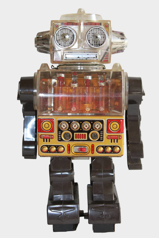Horikawa Large Tin Robot Japan — 1970s Battery Piston-Style Space Robot Display Toy